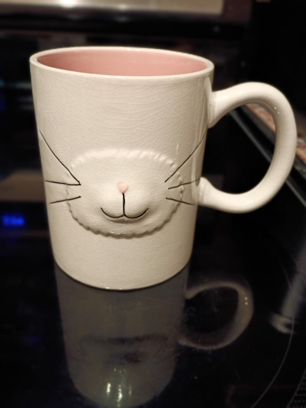 Whimsy Home By Magenta Bunny Face Nose Coffee Mug White w/ Pink Interior EASTER!